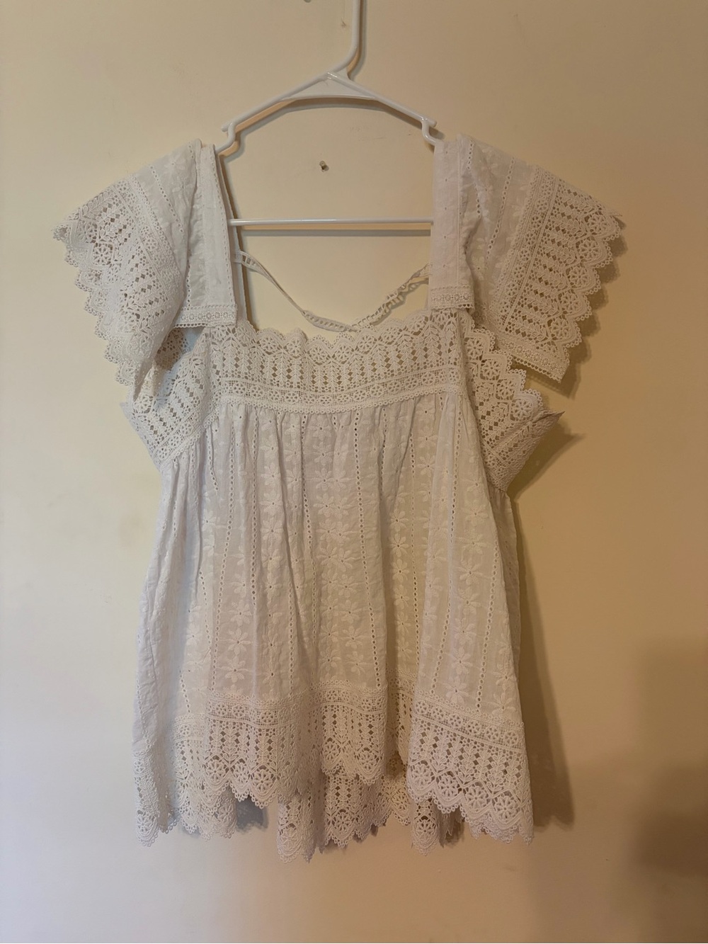 Ellison White Eyelet Lace Flutter Top
